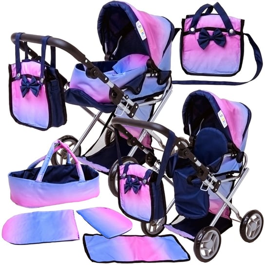 Wózek dla lalek 3w1 Doris GŁĘBOKI GONDOLA + SPACERÓWKA pościel torba przewijak dla lali Doris