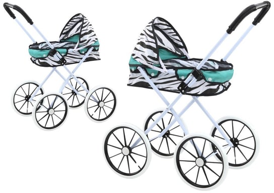 Wózek Dla Lalek Duże Koła Składany Zebra Turkus Lean Toys
