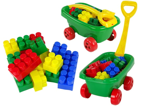 Wózek do ciągnięcia z kolorowymi klockami K3 Zielony Lean Toys