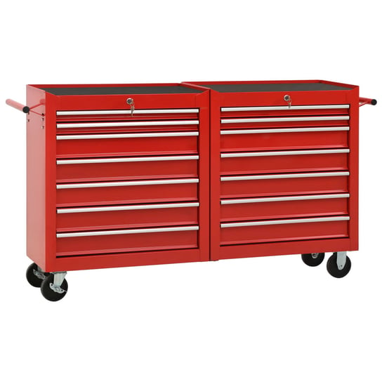 Wózek narzędziowy z 14 szufladami, stalowy, czerwony vidaXL
