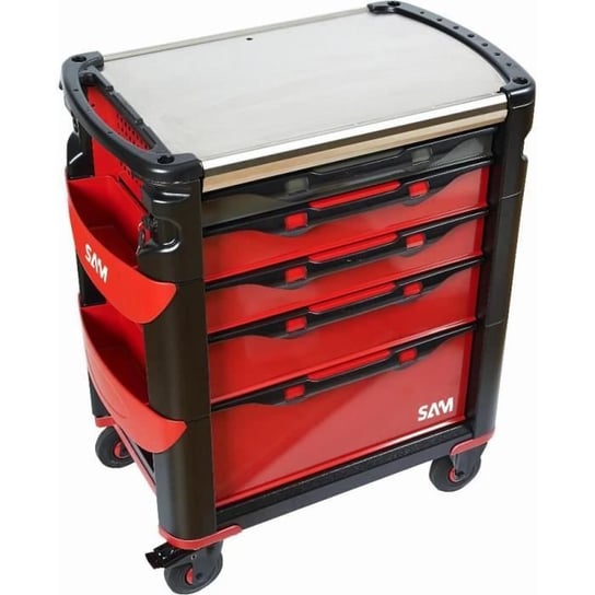 Wózek o dużej pojemności SAM OUTILLAGE 5 czerwonych szuflad z blatem ze stali nierdzewnej - 415H Inny producent (majster PL)