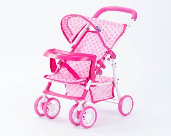 Wózek Spacerowy Dla Lalek W Kwiatki - Różowy Babymix