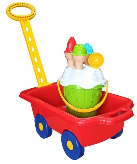Wózek z rączką z zestawem zabawek plażowych. Foremki „Lody” + wiaderko "Zamek" Inna marka
