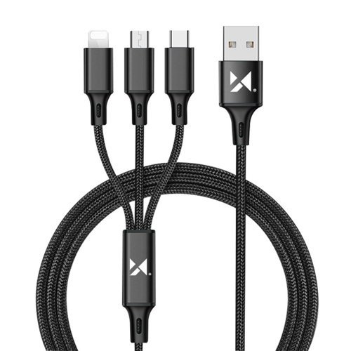 Wozinsky kabel przewód 3w1 USB - USB Typ C/ micro USB/ Lightning 2,8A 1,25m czarny (WUC-AB) Wozinsky