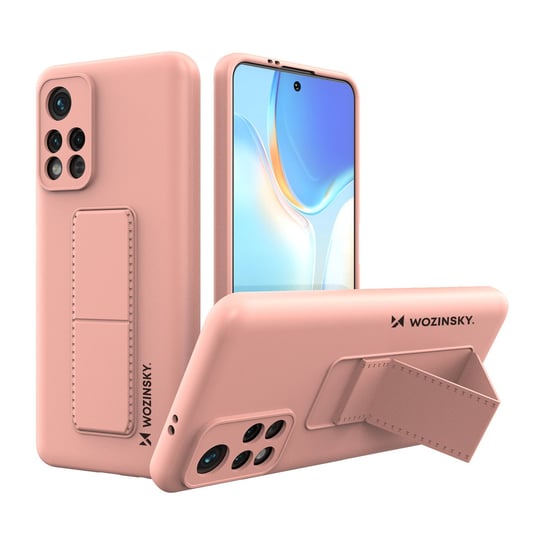 Wozinsky Kickstand Case Silikonowe Etui Z Podstawką Etui Xiaomi Poco M4 Pro 5G Różowe Wozinsky
