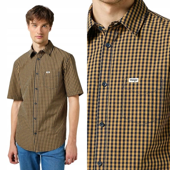 Wrangler 1 PKT SHIRT Dijon BAWEŁNIANA KOSZULA W DROBNĄ KRATĘ KRÓTKI RĘKAW M Wrangler