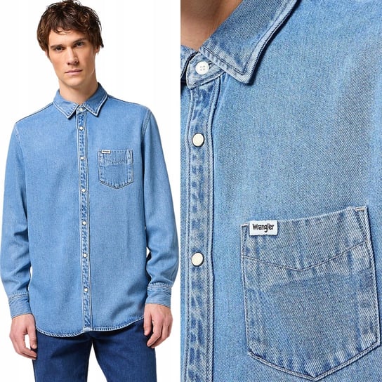 Wrangler 1 POCKET SHIRT Light Stone KOSZULA JEANSOWA BLUE DżINS REGULAR L Wrangler