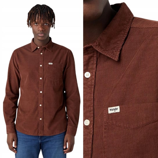 Wrangler 1 POCKET SHIRT Potting Soil BRĄZOWA SZTRUKSOWA KOSZULA REGULAR M Wrangler