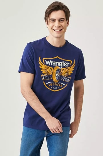 Wrangler Americana Tee Męski T-Shirt Koszulka Nadruk Logo Medieval Blue W7J0D3X9I-M Inna marka