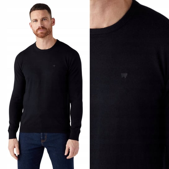 Wrangler CREWNECK KNIT Real Black CZARNY LEKKI SWETER Z WEŁNĄ REGULAR M Wrangler