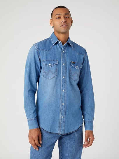 Wrangler Heritage Shirt Męska Koszula Jeansowa Jeans Authentic Blue W5D1Em32F-L Wrangler