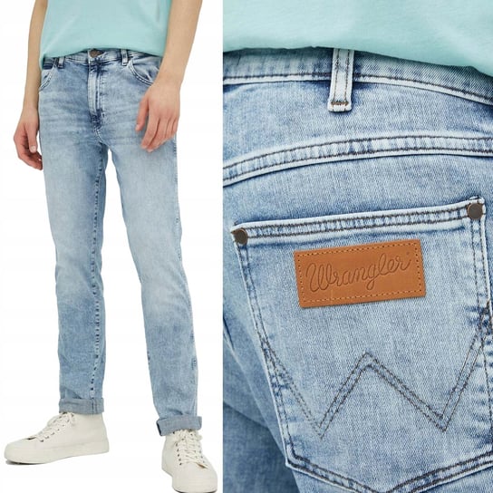 Wrangler LARSTON SLIM TAPERED Dusky Cloud ZWĘŻANE JASNE DżINSY W33 L30 Wrangler