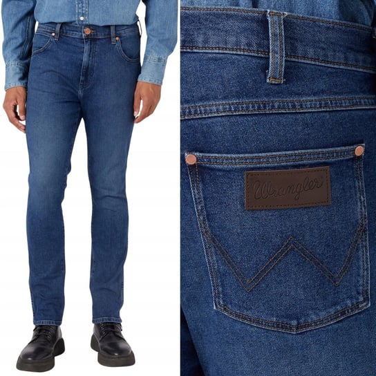 Wrangler LARSTON SLIM TAPERED The Rock ZWĘŻANE CIEMNY DżINS W34 L34 Wrangler