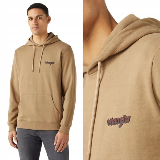 Wrangler LOGO HOODIE Lead Grey BLUZA Z KAPTUREM KANGURKA BEŻ KARMEL S Wrangler