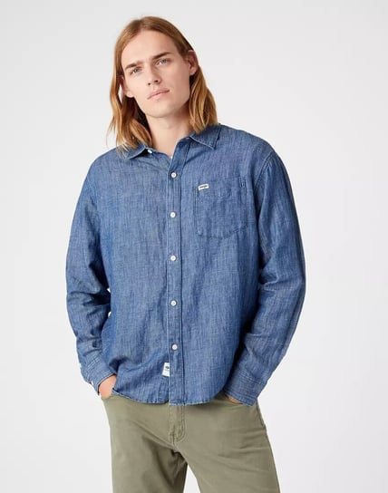 Wrangler Ls 1 Pkt Shirt Męska Koszula Jeansowa Jeans Light Indigo W5D6Bnx4E-L Wrangler