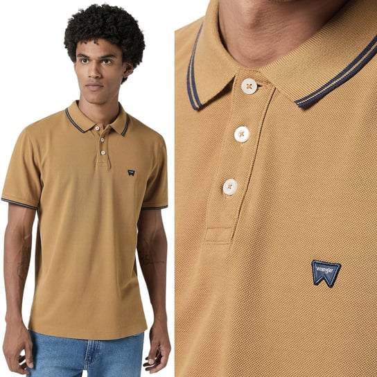 Wrangler POLO SHIRT Dijon BRĄZOWA BAWEŁNIANA POLÓWKA POLO LOGO REGULAR L Wrangler