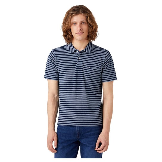 Wrangler Polo Shirt Męska Koszulka W Paski Mid Indigo W7Bjdox8E-S Inna marka