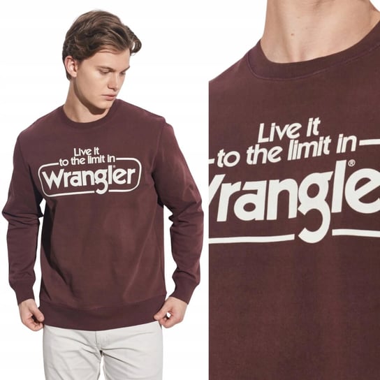 Wrangler SEASONAL CREW Aubergine BORDOWA BLUZA Z NADRUKIEM LOGO REGULAR S Wrangler