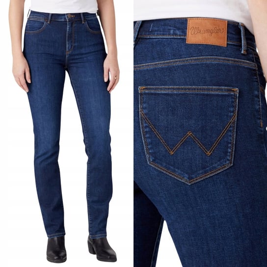 Wrangler SLIM Kensington DOPASOWANE PROSTE WYSOKI STAN CIEMNY DżINS W27 L32 Wrangler