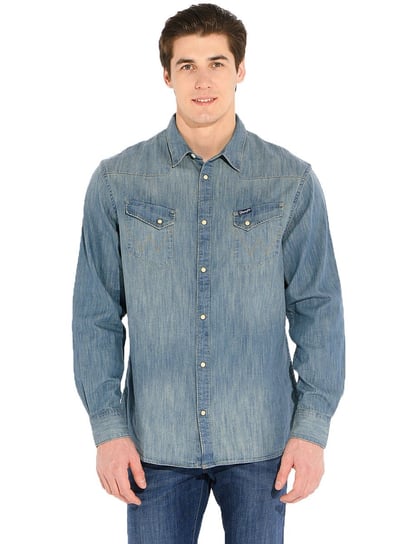 Wrangler Western Shirt Męska Koszula Jeansowa Długi Rękaw Tinted Bleach W58707P9E-S Wrangler