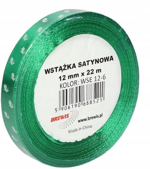 Wstążka Satynowa Króliczki 12mm 22M Zielona Brewis Brewis