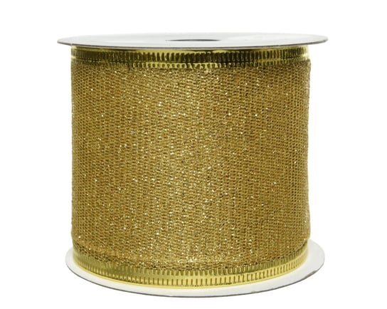Wstążka świąteczna szeroka taśma złota brokatowa 2.7m Kaemingk
