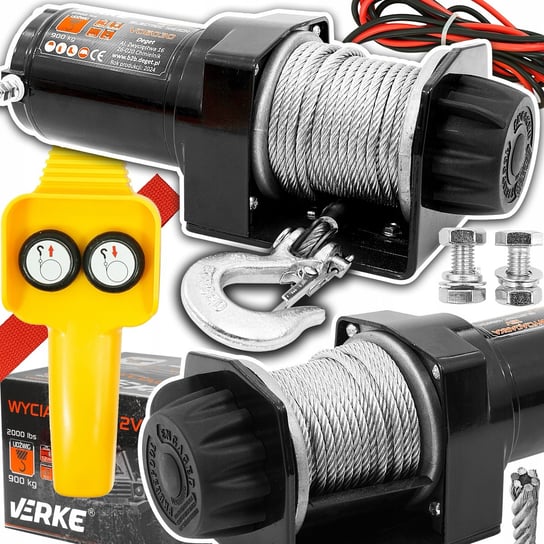 WYCIĄGARKA ELEKTRYCZNA 12V 907KG WCIĄGARKA LINOWA SAMOCHODOWA 12M V06030 Verke