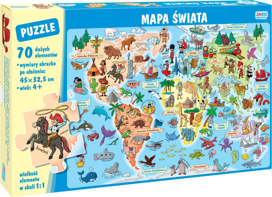 Wydawnictwo Jako, puzzle, Mapa Świata, 70 el. Jako