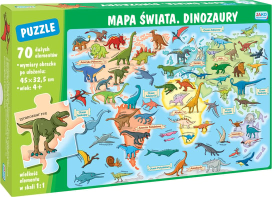 Wydawnictwo Jako, puzzle, Mapa Świata Dinozaury, 70 el. Jako