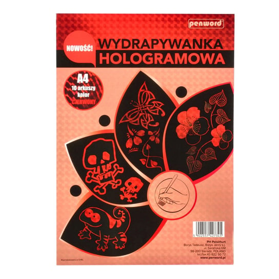 Wydrapywanka Hologramowa A4 (10 Arkuszy) Czerwona + 2 Rylce PENWORD