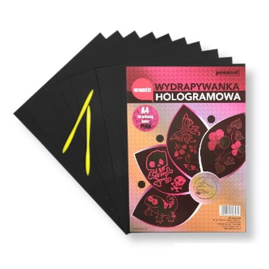 Wydrapywanka hologramowa A4 (10 arkuszy) różowa + 2 rylce HP-09 Inna marka