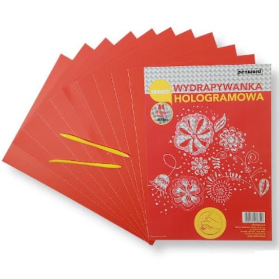 Wydrapywanka hologramowa A4 (10 arkuszy) srebrno-czerwona  2 rylce SP-07 POLSIRHURT