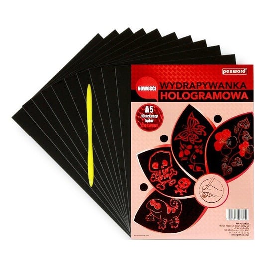 Wydrapywanka hologramowa A5 10 arkuszy + rylec Penword Czerwony PENWORD