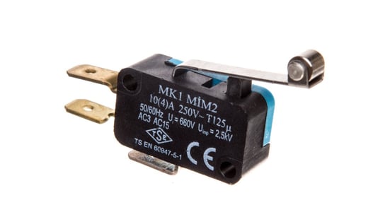 Wyłącznik krańcowy miniaturowy 1CO dźwignia długa z metalową rolką T0-MK1MIM2 EMAS ELEKTROTEKNIK