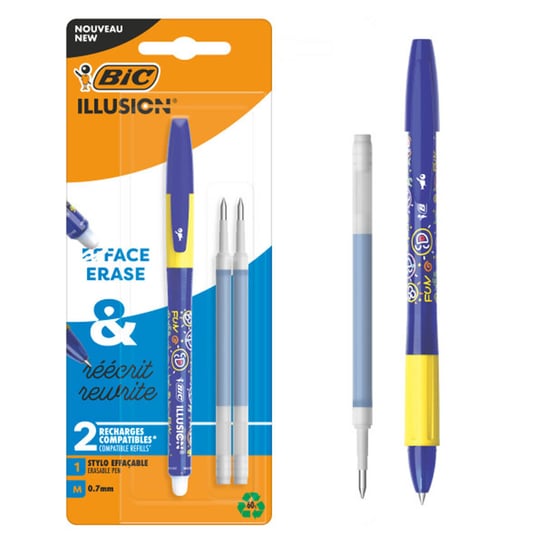 Wymazywalny niebieski długopis żelowy BIC Illusion końcówka 0,7 mm + 2 wkłady BIC