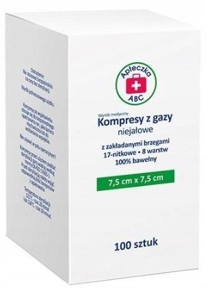 Wyrób medyczny, ABC Apteczka, Kompresy z gazy niejałowe 7,5 x 7,5 cm, 100 szt. Inna marka