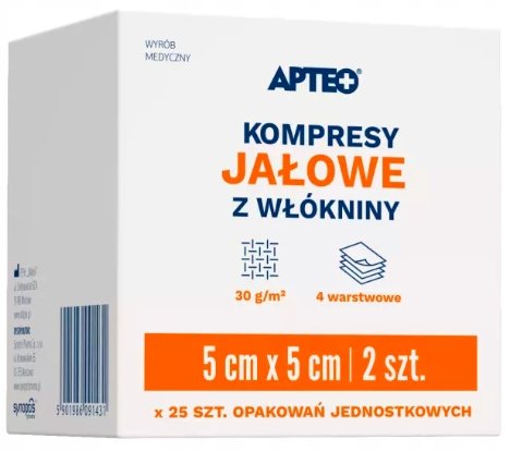 Wyrób medyczny, Apteo, Kompresy Jałowe Z Włókniny 5x5 Cm, 25x2 Szt. Inna marka