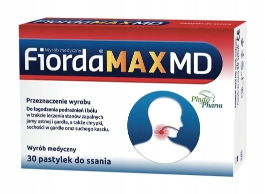 Wyrób medyczny, Fiorda Max MD, Tabletki na ból gardła, 30 past. Phytopharm Klęka