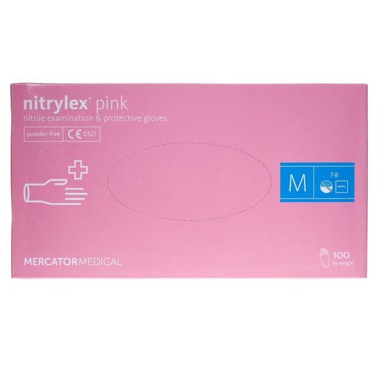 Wyrób medyczny, Mercator Medical, Nitrylex, rękawiczki nitrylowe pink M, 100 szt. Mercator Medical