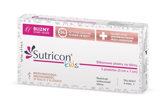 Wyrób medyczny, Sutricon Kids, silikonowe plastry na blizny dla dzieci, 3 x 7 cm, 5 sztuk Inna marka