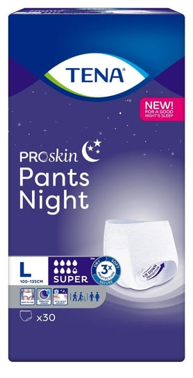 Wyrób medyczny, Tena Pants Proskin Super Night, large 110-135 cm, majtki chłonne na noc, 30 sztuk Tena