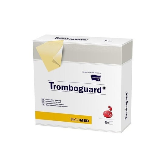 Wyrób medyczny, Tromboguard, Opatrunek hemostatyczny jałowy 10 x 10cm, 5 sztuk Matopat