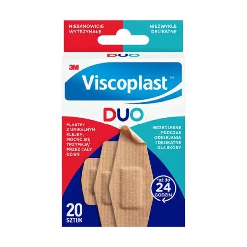 Wyrób medyczny, VISCOPLAST Duo Plastry z mocnym klejem, delikatne dla skóry, 20 szt. Viscoplast