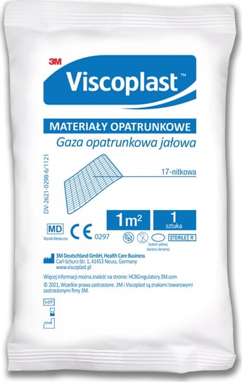 Wyrób medyczny, Viscoplast™ Jałowa gaza opatrunkowa bawełniana, 17 nitkowa, 1m2, torebka/1 szt. Viscoplast