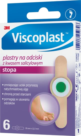 Wyrób medyczny, Viscoplast™ Plastry na odciski z kwasem salicylowym, 70 mm x 12,5 mm, pudełko/6 szt. 3M