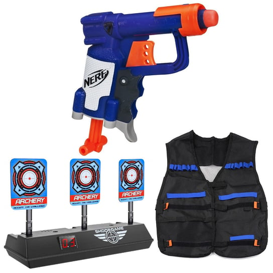 Wyrzutnia Nerf N-Strike Jolt A0707 + Elektroniczna Tarcza 3 cele + Kamizelka Taktyczna Hasbro