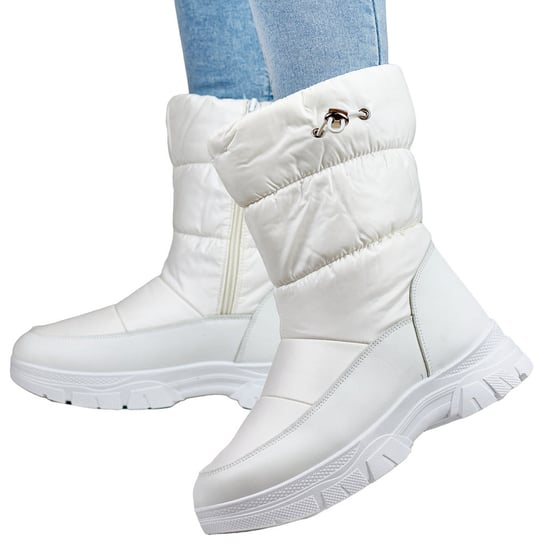 Wysokie buty zimowe damskie ze ściągaczem śniegowce białe 37 Nelino