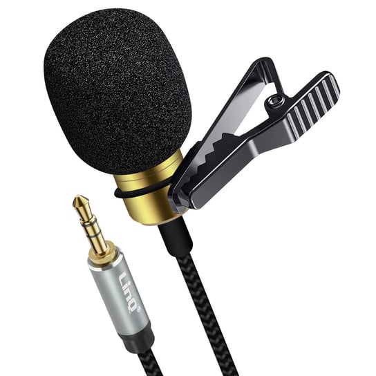 Wysokiej jakosci mikrofon krawatowy Jack 3,5 mm Dookólny 360° z kablem 3 m, LinQ - czarny LinQ