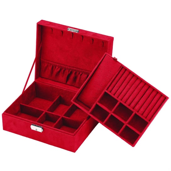 Wysokiej jakości pudełko na akcesoria jubilerskie w kolorze czerwonym - do przechowywania pierścieni, łańcuszków, zegarków, kolczyków i bransoletek. Intirilife