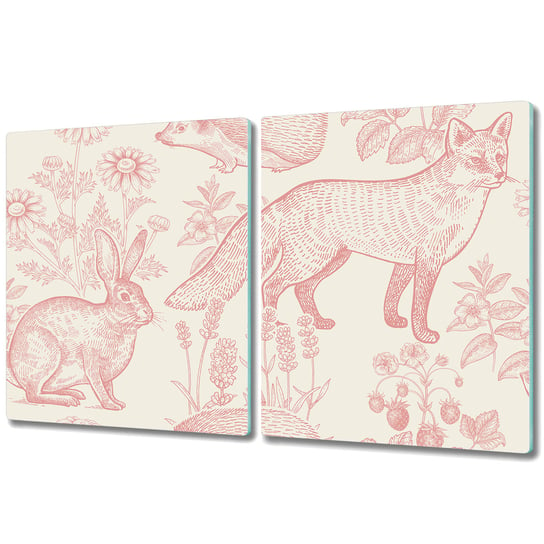 Wytrzymała Deska Kuchenna ze Szkła Hartowanego - 2x 40x52 cm - Różowe leśne zwierzęta Coloray